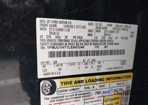 2020 Ford Expedition Xlt из США, поврежденный, VIN 1FMJU1HT1LEA67240